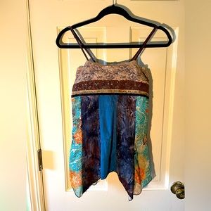 B. Moss Patchwork Striped Sequin Boho Asymmetrical Cami Shirt